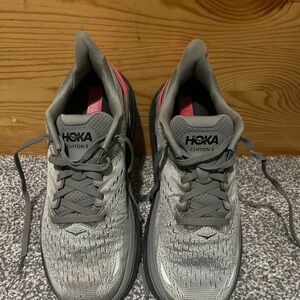 Hoka Clifton 8 Gray with Pink Accents